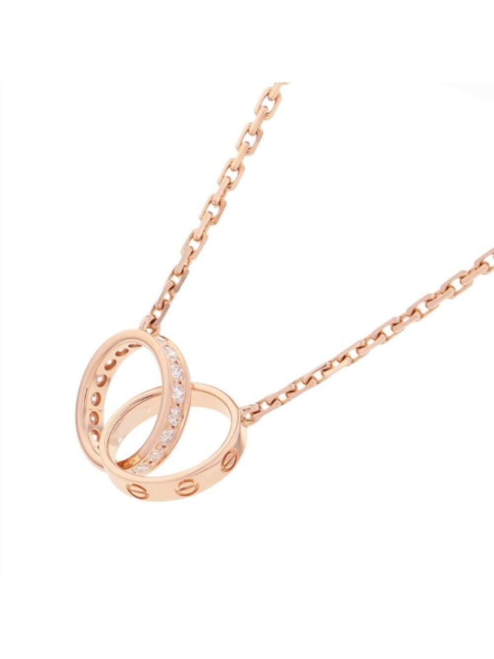 Cartier Necklace Love Semi Pave Diamond Total 18k Pink Gold Baby Pendant
